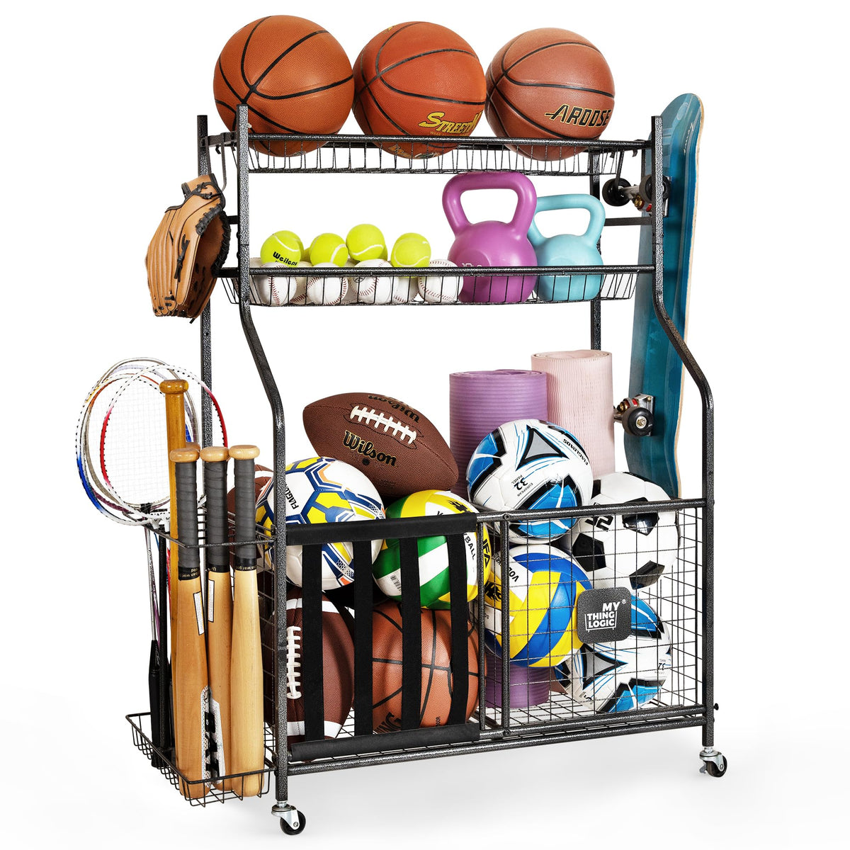 Mythinglogic Rolling Sports Equipment and Toy Organizer - Image 1