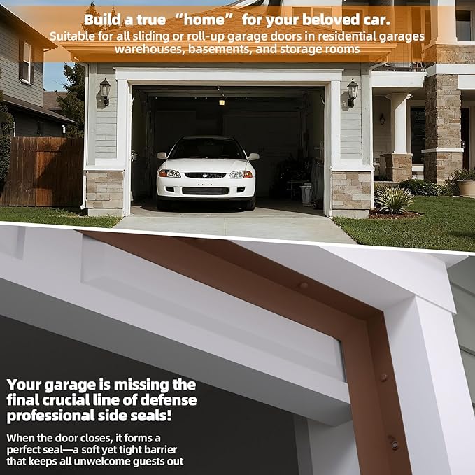 Garage Door Seal Top and Sides, 36 FT Universal TPE Weather Stripping Garage Door Trim Seal Weatherproofing Garage Door Seals with Nails and Lids in Brown