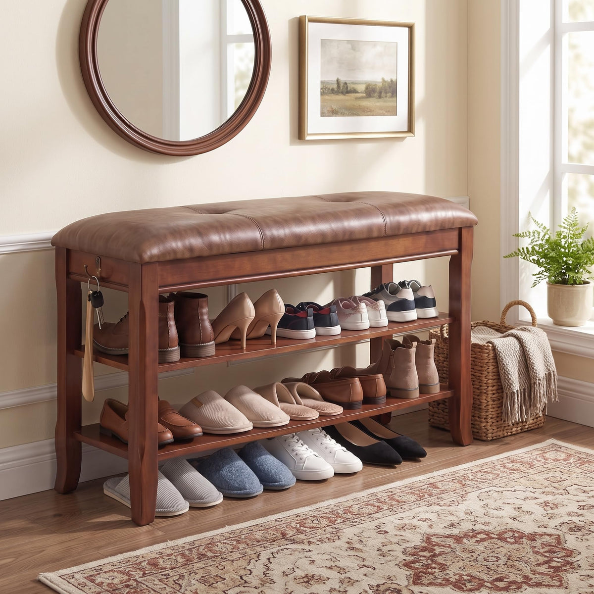 Shoe Rack Bench Solid Wood Shoe Bench Entryway | Home Organization - Image 1