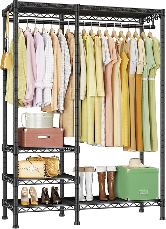 Ulif F4 Heavy Duty Clothes Rack (With Hanger Rod) Freestanding Clothing Racks for Hanging Clothes，Adjustable Closet Organizer System, Portable Garment Rack 45"W x 15.8"D x 71.3"H,Max Load 600LBS,Black