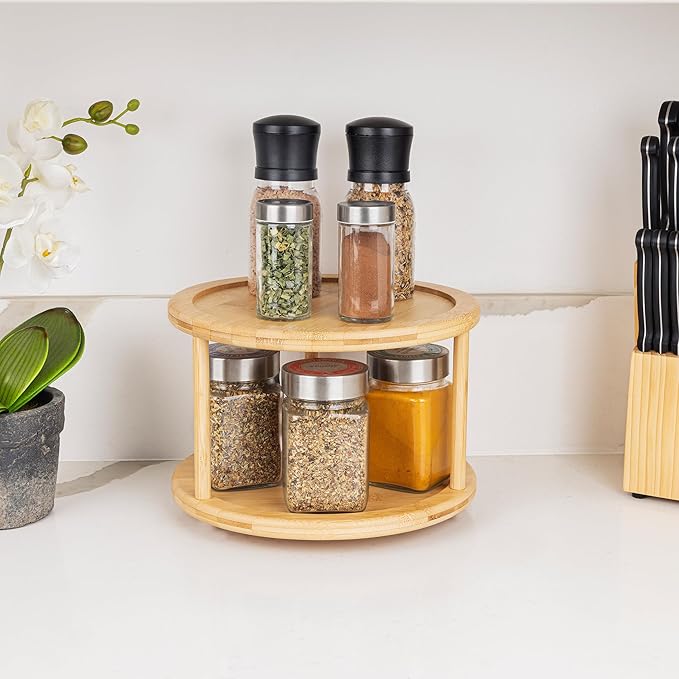 Smart Design 2-Tier Bamboo Turntable Lazy Susan