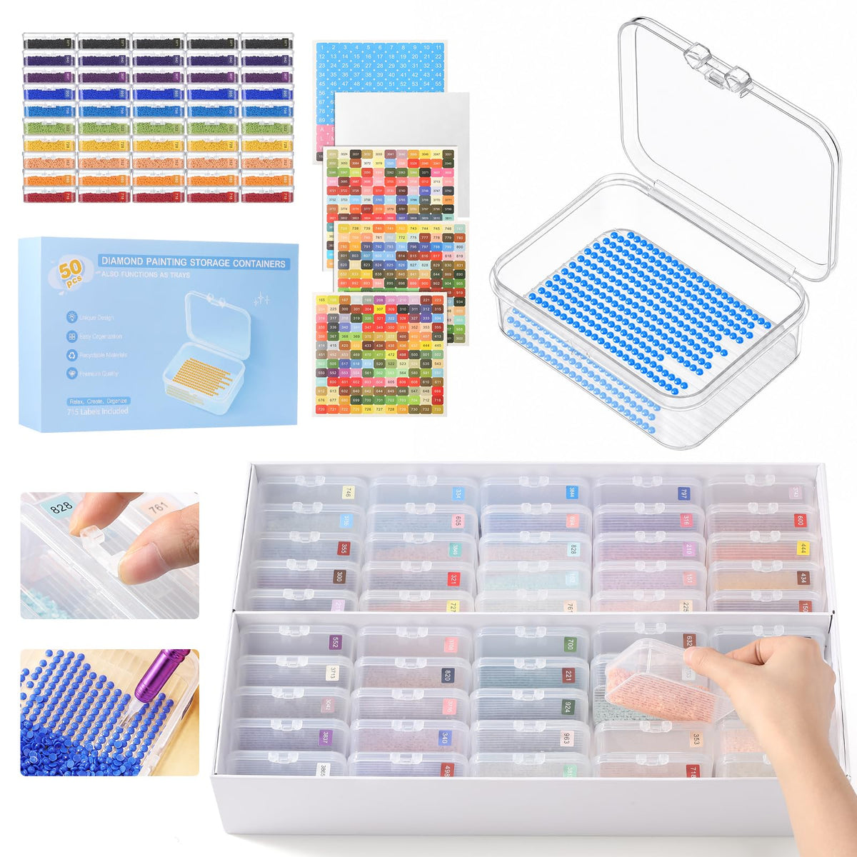 50PCS Diamond Art Storage Containers, 2-in-1 Trays with Lids - Image 1