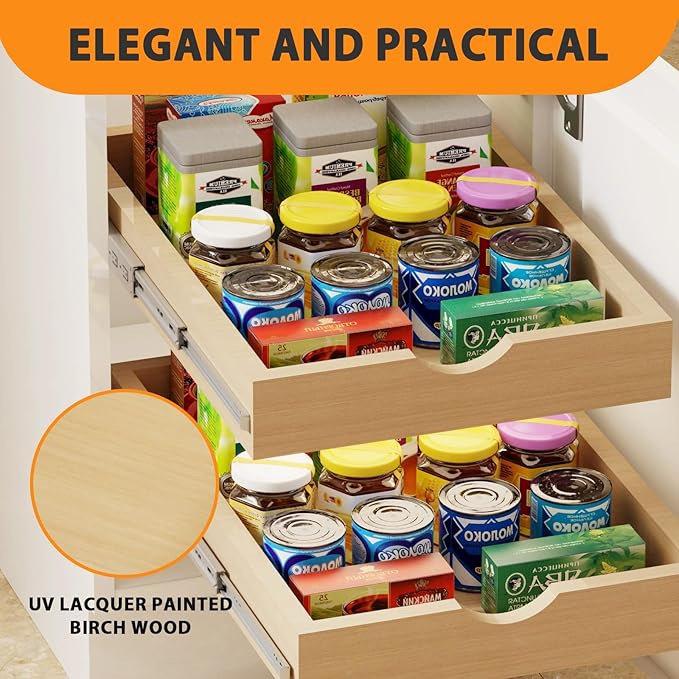 Pull Out Drawers for Cabinet Wood Slide Out Cabinet Organizer and Storage Cabinet Kitchen Drawers Slide Out Shelves Pull Out Shelves in Kitchen Pantry Bathroom with Soft Close 18"W x 22"D x 3"H