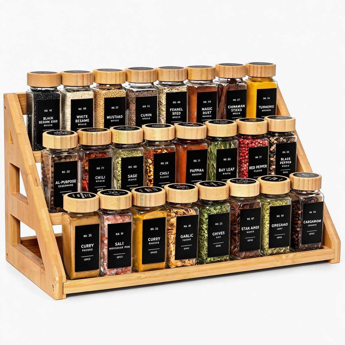 Bamboo Spice Rack - 3 Tier Spices Rack Kitchen Cabinet - Image 1