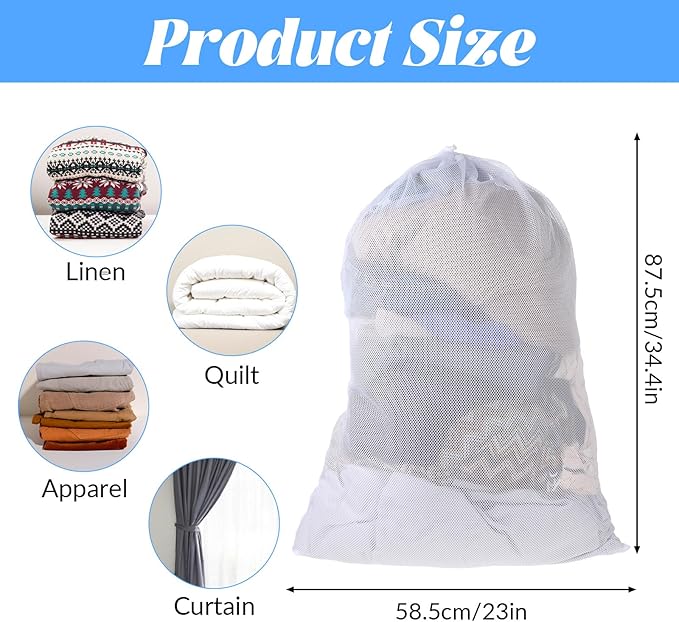 Mesh Laundry Bags, 23"x 34" Extra Large Travel Laundry Bags Heavy Duty, Washable Mesh Net Bag for Laundrys, Dorm, Hamper