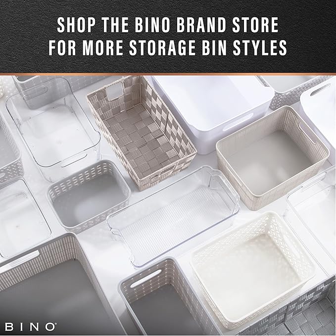BINO l Plastic Storage Baskets, Large - White | THE BLOSSOM COLLECTION l Multi-Use Organizer Bin l Built-in Handles l Plastic Woven Basket for Organizing l Pantry & Home Organizing Basket