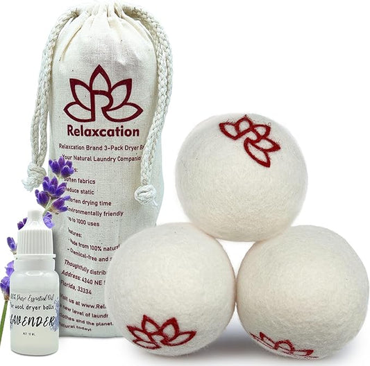Organic Scented Wool Dryer Balls for Laundry Reusable | XL Scented 3-Pack with Lavender Oil – Natural Fabric Softener for Laundry – Chemical-Free, Hypoallergenic, Energy Saving