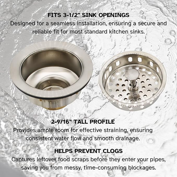 Westbrass D2145-07 3-1/2" Post Style Large Kitchen Sink Basket Strainer, Satin Nickel (2-Pack)