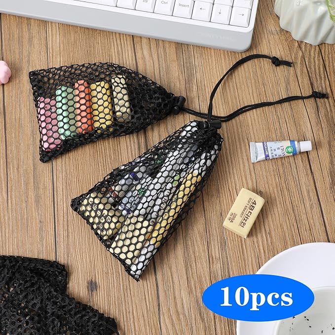 10 Pack Small Mesh Bags, 5.9 x 3.7 Inch Black Mesh Drawstring Bag Mini Nylon Net Bags with Drawstrings Small Travel Stuff Bags for Mini Stuff
