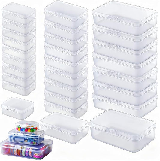 LJY 28-Piece Plastic Storage Containers with Lids (3 Assorted Sizes), Rectangular Organizer Box Set Frosted White Storage Boxes for Office Desk & Personal Items, Matte Privacy Finish, White