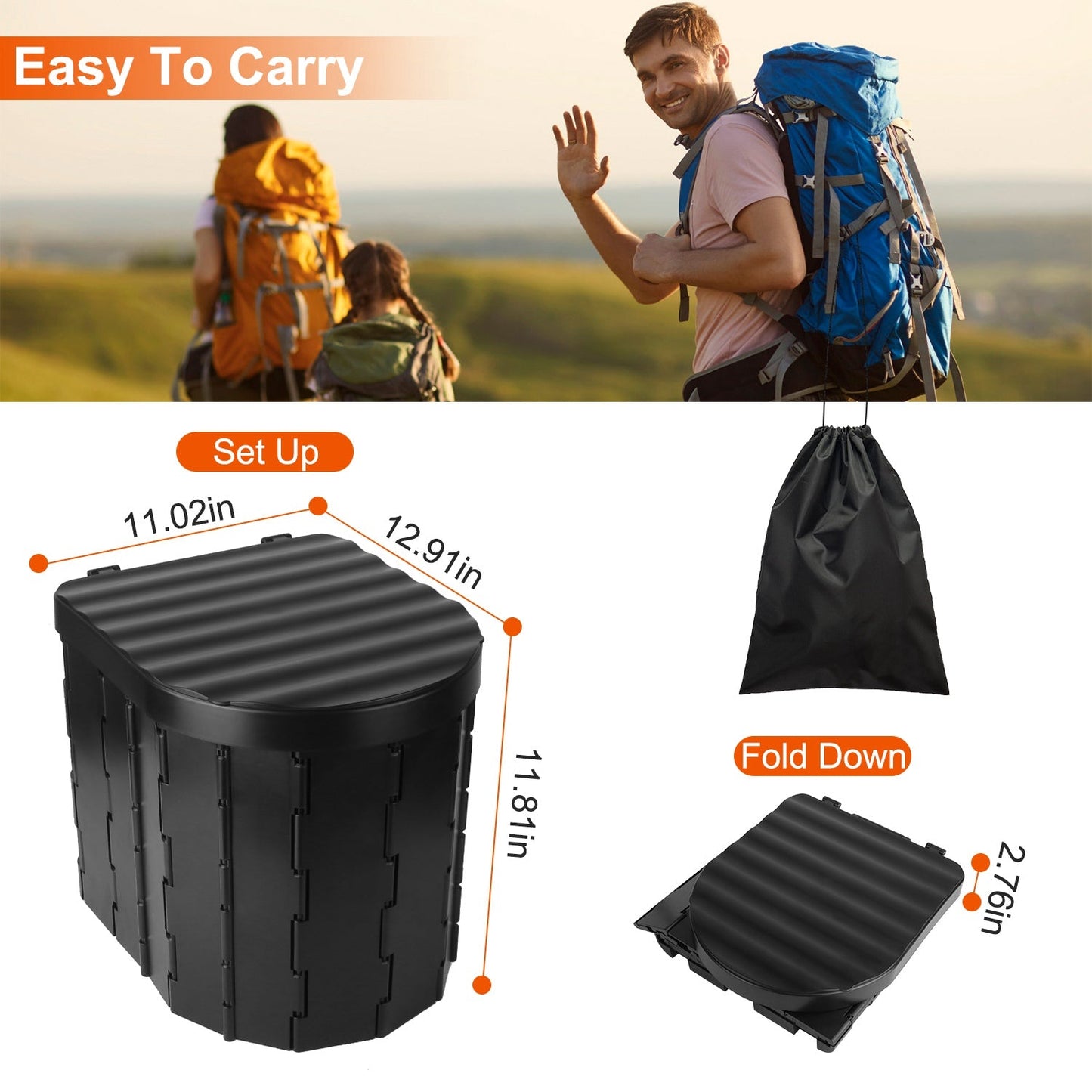 Foldable Portable Camping Toilet – Emergency Porta Potty with Lid & Carry Bag | Fixory911