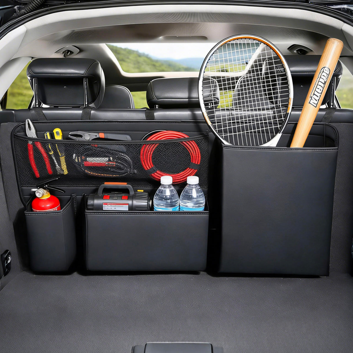 Durable PU Leather Hanging Trunk Organizer for SUV, 36in Black - Image 1