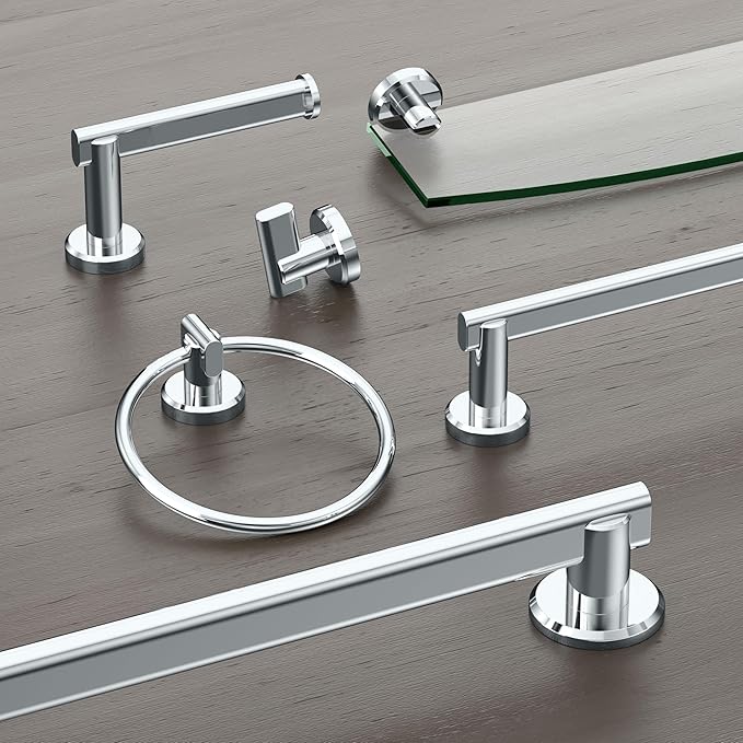 Gatco 5456 Locke Glass Shelf, 20”, Chrome/Wall Mounted 20.13" X 5.38" Tempered Glass/Floating Rectangle Glass Shelf for Bathroom