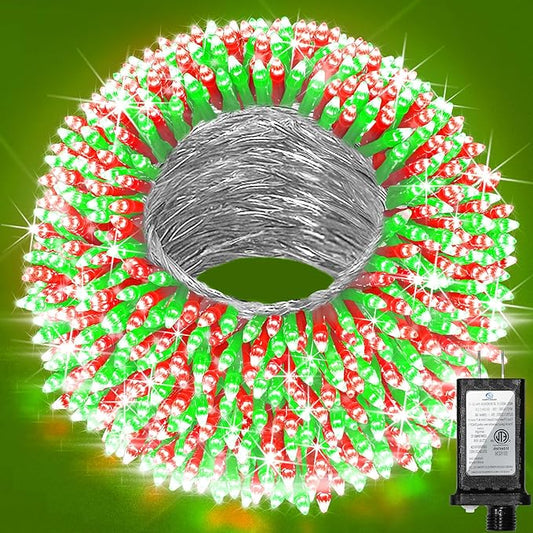 240ft Outdoor Christmas Lights, 750 LED Super Long String Lights 12 Modes & Timer Memory, Dimmable Outsite Waterproof Light Strings for Xmas Tree Garden Wedding Party Holiday Decorations Red & Green