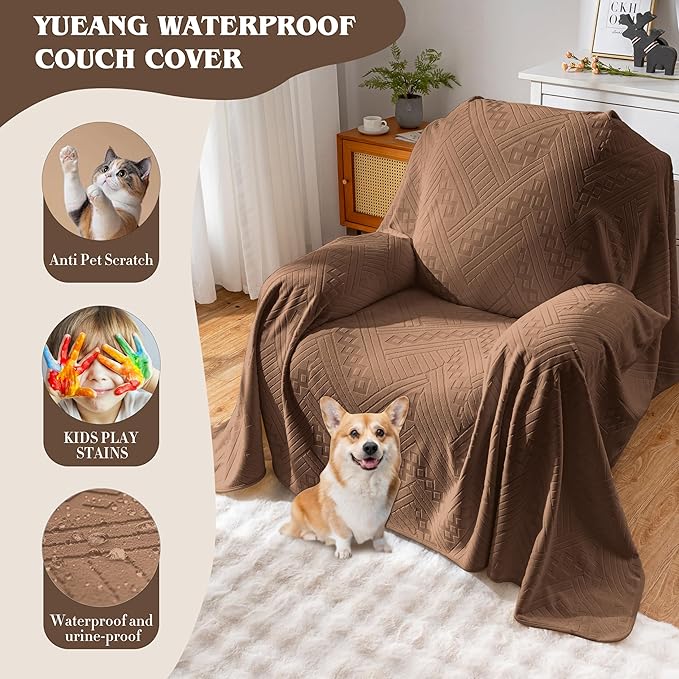 Waterproof Recliner Chair Covers, Anti-Slip Reclining Chair Covers, Pet-Friendly, Washable, Durable and Breathable Couch Covers – Reversible Design for Sofa Protection(71x71in/Brown)