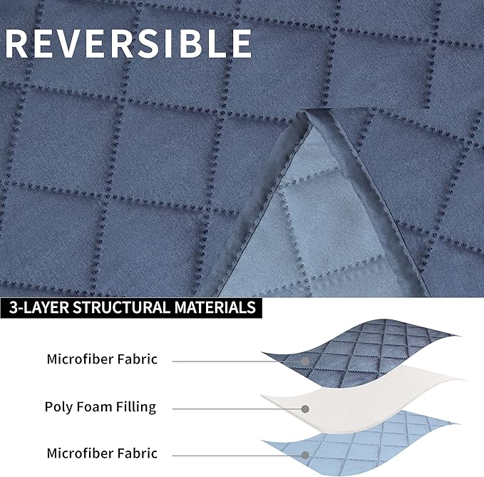Easy-Going Recliner Sofa Cover, Reversible Couch Cover for 3 Seat Recliner, Split Sofa Cover for Each Seat, Furniture Protector with Elastic Straps for Kids, Dogs, Pet(3 Seater, Dark Blue/Light Blue)