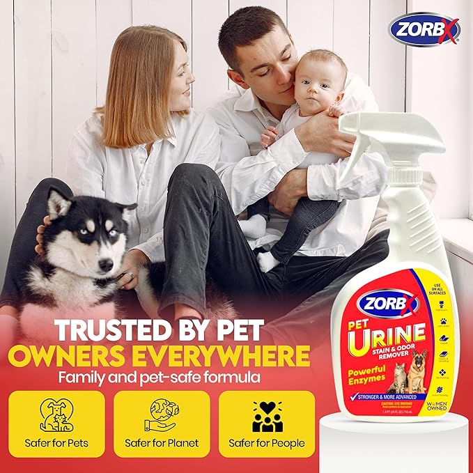 ZORBX Pet Urine Stain & Odor Remover 24oz - Enzyme Odor Destroyer for Carpets & Floors