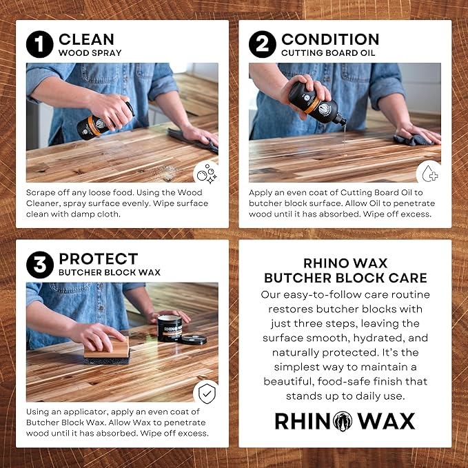 Butcher Block Cleaning Kit - Includes Cutting Board Wood Spray Cleaner, Bench Scraper, Microfiber Cloth - for Butcher Block Countertops, Islands, Large Cutting-Boards - Natural - Food Safe