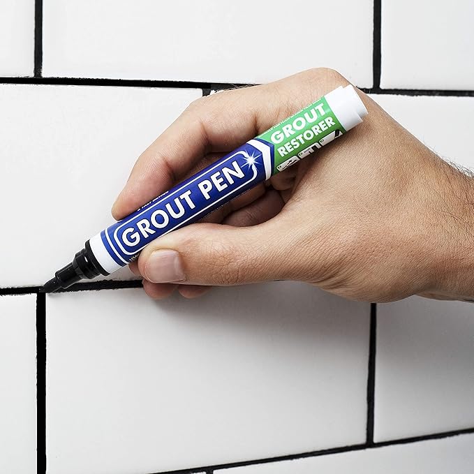 Grout Pen Tile Paint Marker: Waterproof Grout Colorant and Sealer Pen to Renew, Repair, and Refresh Tile Grout - Cleaner Coating Stain Pens - 2 Pack, 5mm Narrow and 15mm Wide Tip Pen - Black