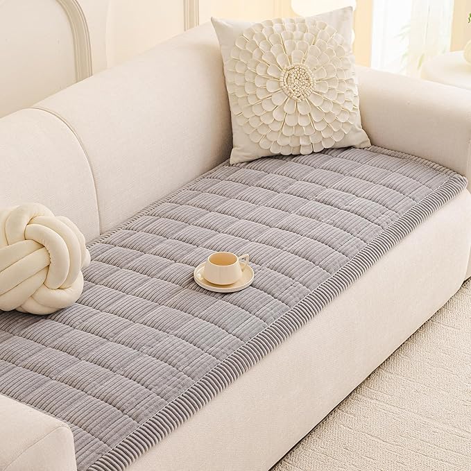 MEETSKY Couch Cover for 2 Cushion Couch, Non-Slip Grey Sofa Covers for Dog Washable Sofa Protector Pet Friendly Dog Mats for Couches Soft Furniture Covers, 27.6" x 70.9", Light Grey