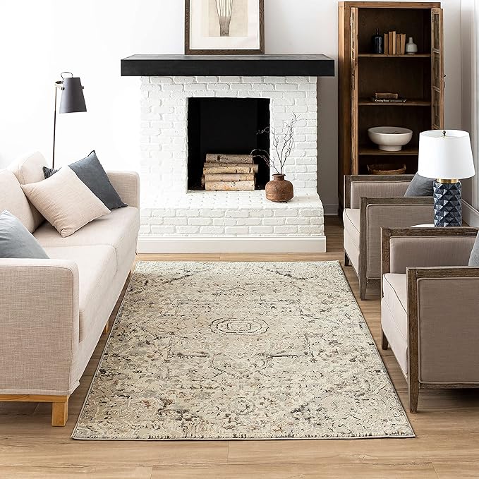 Mohawk Home Invati Traditional Floral Ornamental Cream 5' 3" x 8' Area Rug Perfect for Living Room, Dining Room, Office
