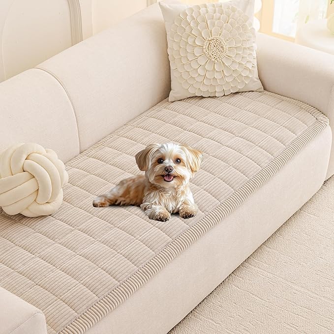 MEETSKY Couch Cover for 2 Cushion Couch Sofa, Non-Slip Couch Cover for Dog Washable Sofa Protector Pet Friendly Dog Mats for Couches Soft Furniture Covers, 27.6" x 70.9", Oatmeal