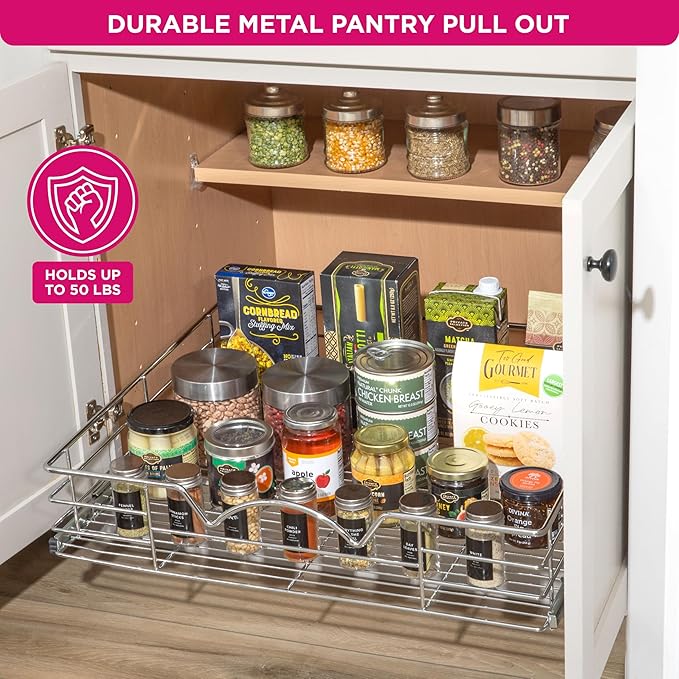 HOLDN’ STORAGE Heavy-Duty Premium Collection Pull Out Cabinet Organizer, Cabinet Drawer Slide Outs, Lifetime Limited Warranty - Basket Size 30" W x 21" D x 5" H, Anti-Rust Chrome Finish