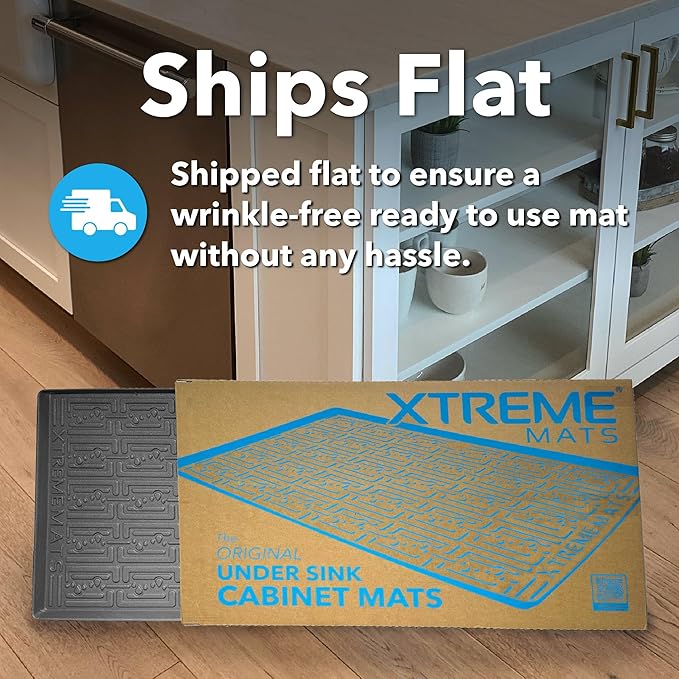 XTREME MATS Waterproof Undersink Mat (Gray 40" 1/4 x 19 1/4) Cabinet Base Liner for Bathroom Vanity Cabinets Catches Leaks Prevents Damage Flexible Driptray