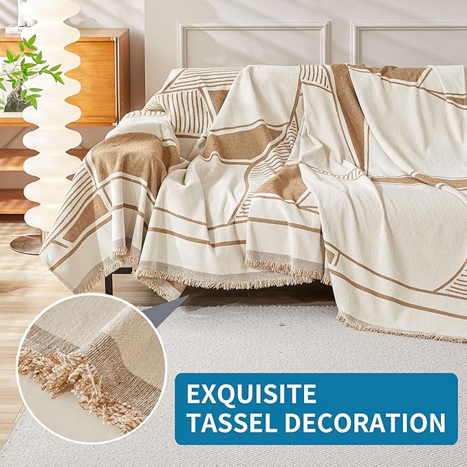 HAOMAIJIA Non Slip Couch Cover Sofa Covers for 2 Cushion Couch Washable sectional Couch Covers for Dogs pet Furniture Protector Couch Cover Blanket for Living Room (Brown-Cream, 71"x102")
