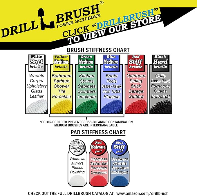 Drillbrush - Rotary Drill Brush Cordless Scrubber - Concrete Deck Cleaner - Brick Cleaner - Marble Brush - Cordless Scrub Brush - Bathroom Cleaner Pads - Marble Shower Cleaner - Bathtub Stain Cleaner