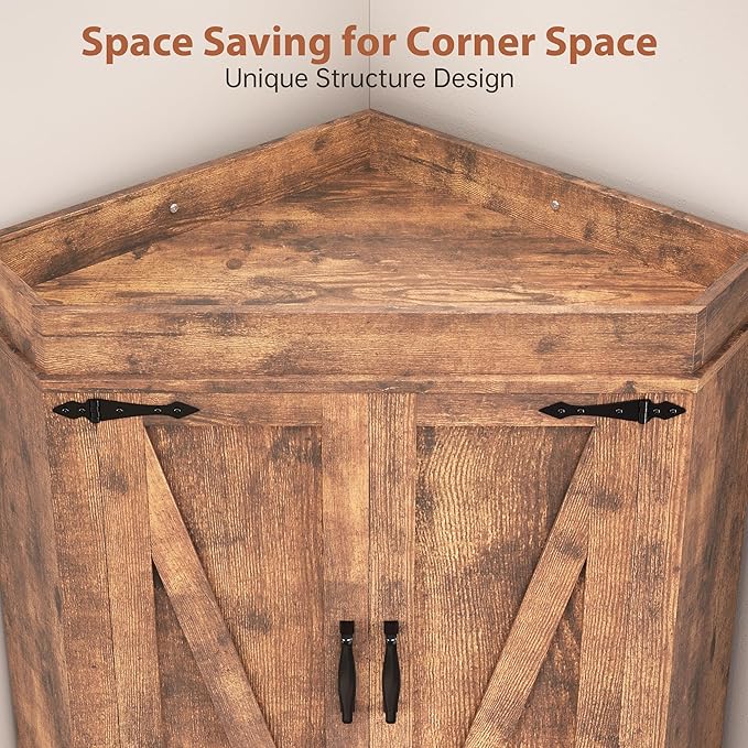 Corner Kitchen Pantry Storage Cabinet with Doors, Kitchen Hutch, 71'' Tall Food Storage Cabinet Furniture for Living Room, Dining Room (Brown)