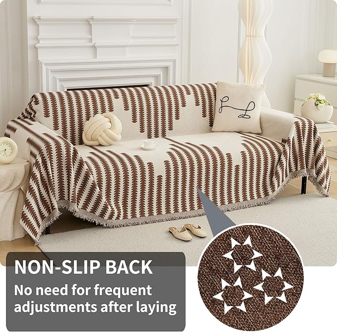 HAOMAIJIA Boho Sofa Covers Couch Covers for 3 Cushion Couch Sofa Pet Friendly Soft Thick Couch Cover for Dogs Washable Sectional Couch Covers L Shape Furniture Protector (Brown, 91"x118")