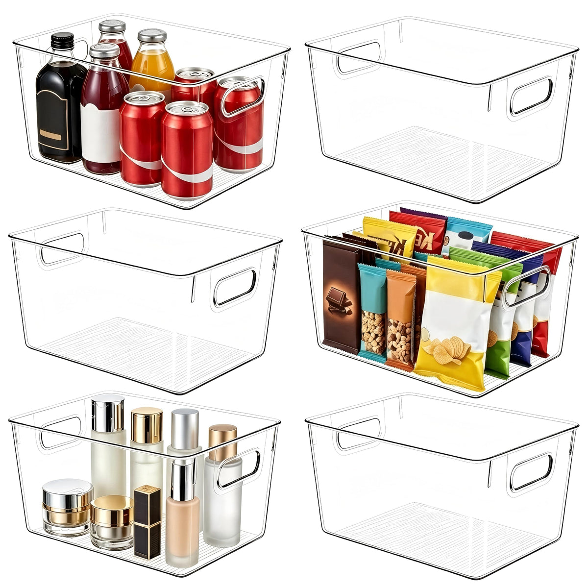 6 Pack Clear Plastic Storage Bins, Kitchen&Pantry Organizer Large - Image 1