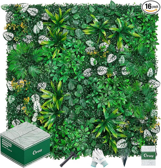 Artificial Hedge Grass Wall, Boxwood Panels 20"x20"(16pcs), Greenery Wall Backdrop, UV Protected Privacy Fence Screen, Green Wall Decor for Outdoor Indoor Wedding Décor