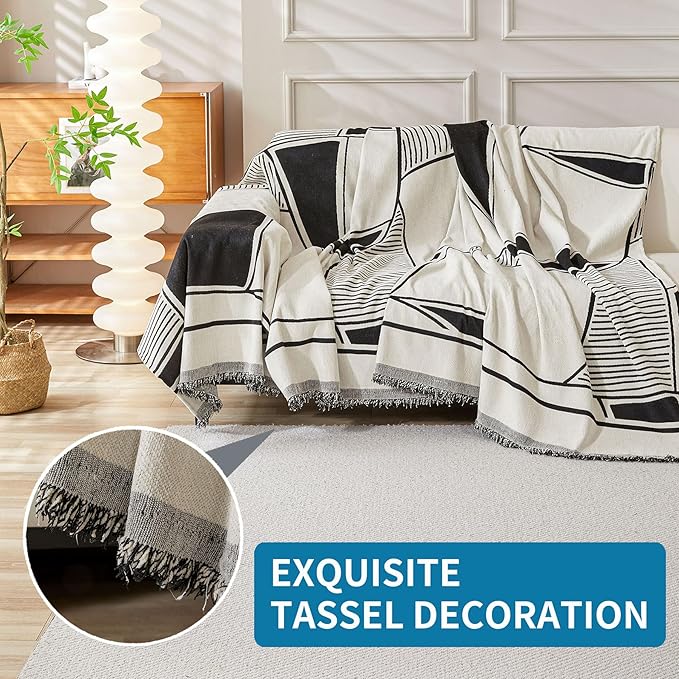 HAOMAIJIA Non Slip Sofa Cover - Washable Sectional Couch Covers for Dogs & Pets - Living Room Furniture Protector (Black-Cream, 71"x134")