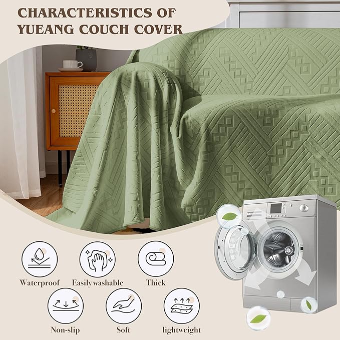 Waterproof Couch Cover, Reversible, Pet-Friendly, Washable and Anti-Slip Sofa Covers for Sofa Protection with 2 Cushions, Ideal Sofa Slipcovers for Dogs and Cats (71×102in/Green)