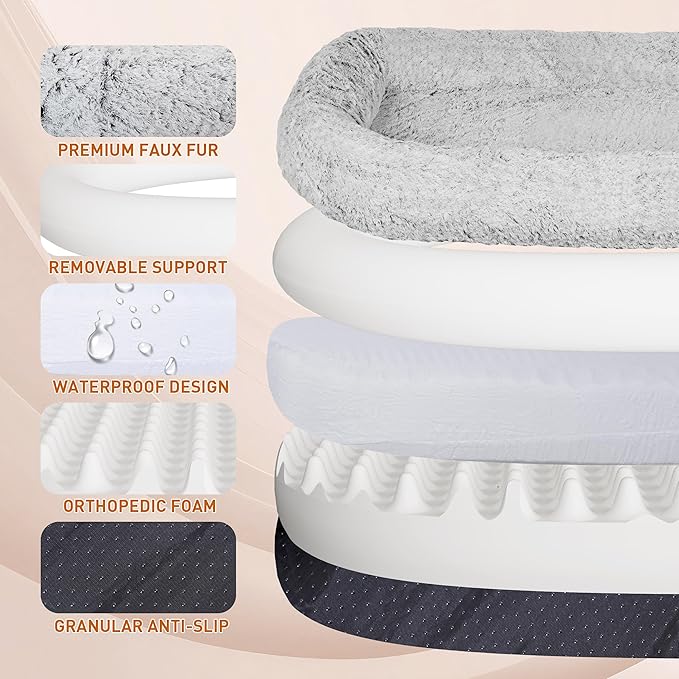 Human Dog Bed, 74.8''x47.2''x13.7'' Size Fits Adult and Pet Washable Giant People Dog Bed, Grey