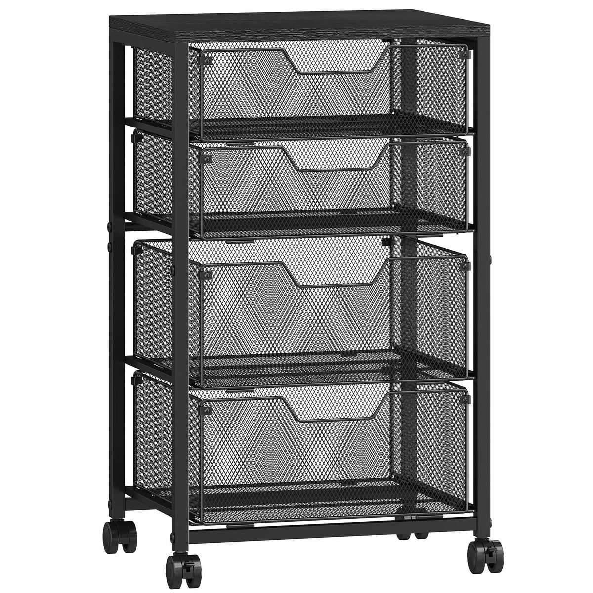 Rolling Cart with Drawers, 4 Drawers Storage Cart, Black - Image 1