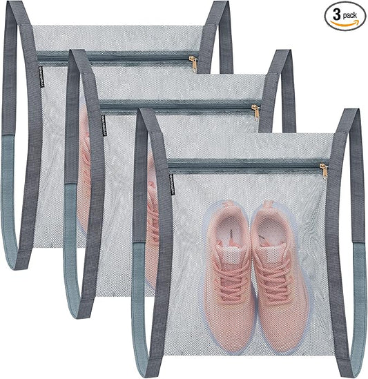 3 Pcs Shoe Drying Bag, Sneaker Bags for Dryer, Bag for Drying Shoes, Reusable Shoe Dryer Mesh Bags, Honeycomb Net Laundry Bags with Zipper & Strap for Washing Machine, Shoes, Clothing, 15.7x13.8 Inch