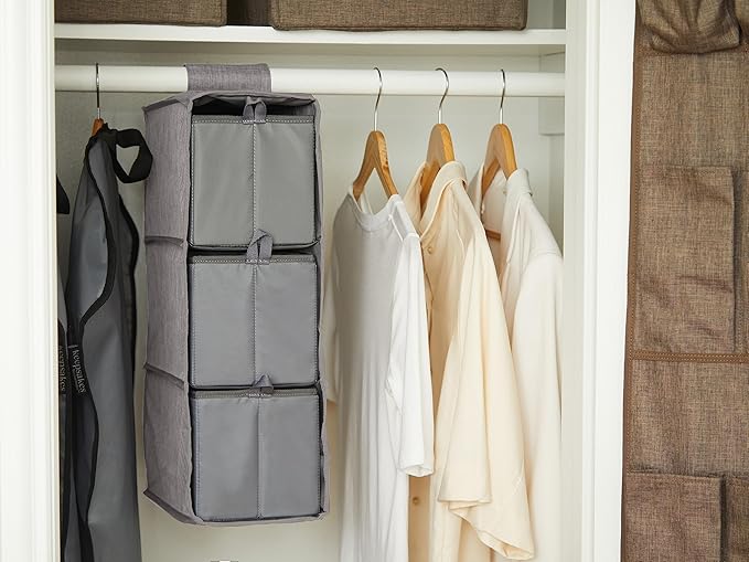Covermates Keepsakes Hanging Shoe Organizer Set - Heavy Duty Material, Sturdy Interior Shelves, Includes Trays with Dividers - Closet Storage, Grey Heather