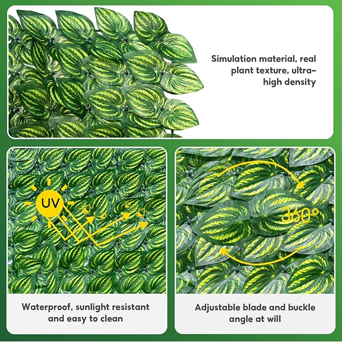 Artificial Ivy Privacy Fence Screen, 160x40 inchs Artificial Hedge Grass Wall，Faux Ivy Fence Privacy Screen，Decoration for Patio, Balcony, Garden, Color Printing Watermelon Leaves