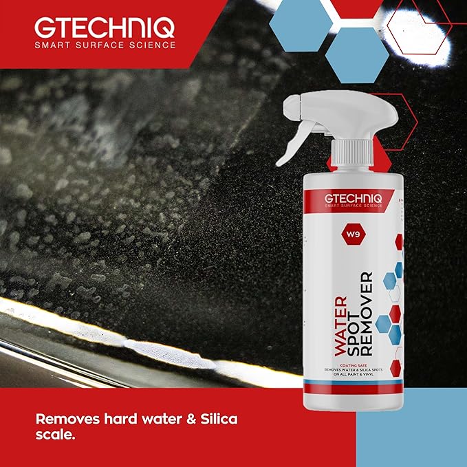 Gtechniq W9 Water Spot Remover for Cars, 17 fl oz | Advanced Solution Easily Removes Stubborn Water and Silica Spots from Bodywork, Suitable for Glass, All Paint Types and Vinyl
