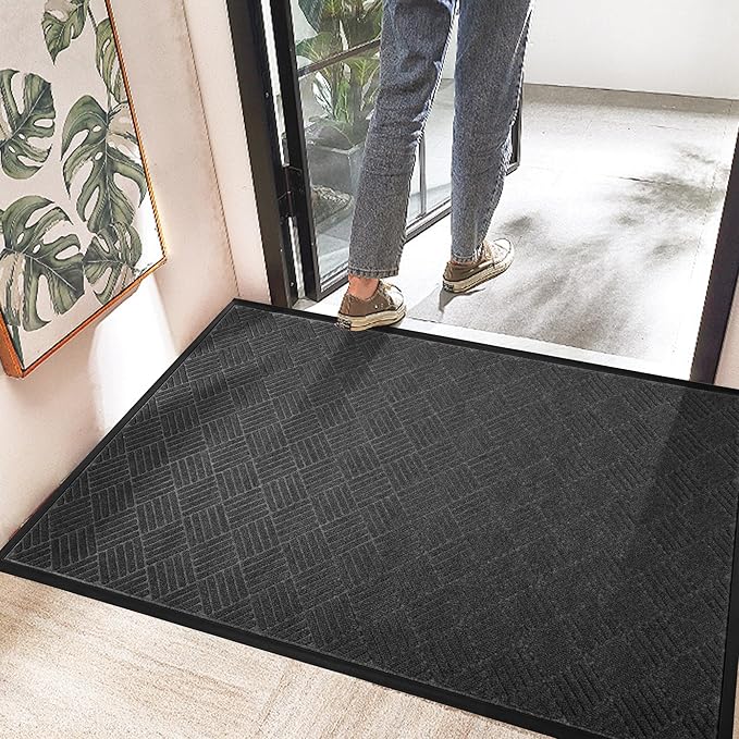 tonchean Front Door Mat 3x5FT Heavy Duty Indoor Outdoor Doormat, Non-Slip Door Mat Indoor Entrance, Rubber Backing Low Profile Mat, Commercial Entrance Doormat for Patio Porch, Grey