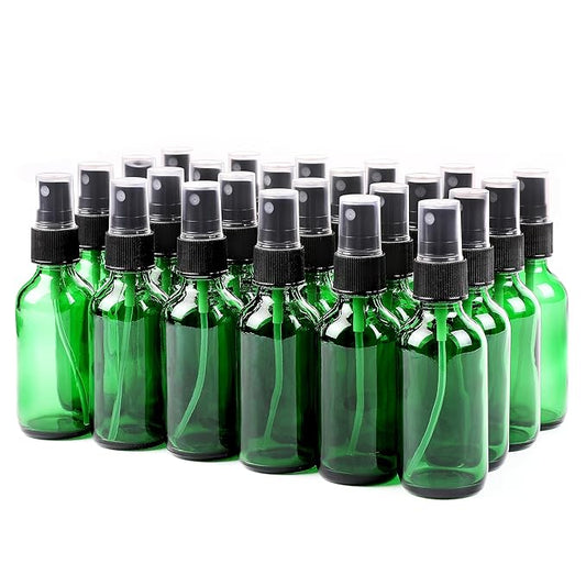 Green Glass Small Spray Bottle 2 oz 24 Packs,Fine Mist Sprayer Small Clear Bottles,Refillable Containers mini spray bottles for Cleaning Solutions and Skin Care (Green 24pcs)