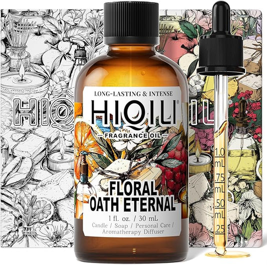 HIQILI Floral Oath Eternal Fragrance Oil, Jasmine & Peach Scents, Perfect for Soap & Candle Making, Essential Oil Diffusers, Skin and Body Scenting - 1 Fl Oz