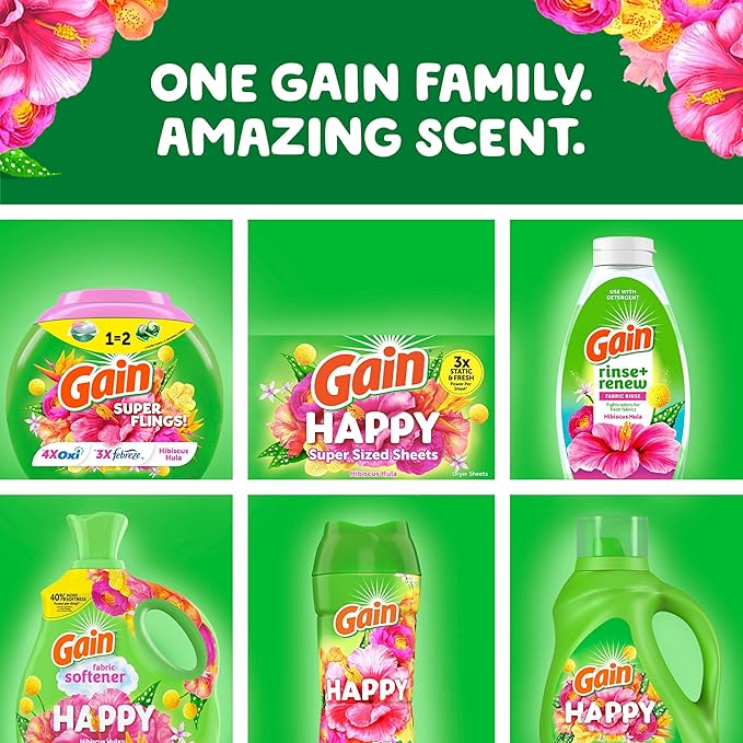Gain Liquid Laundry Detergent, Happy, HE Compatible, 154 fl oz, 107 Loads