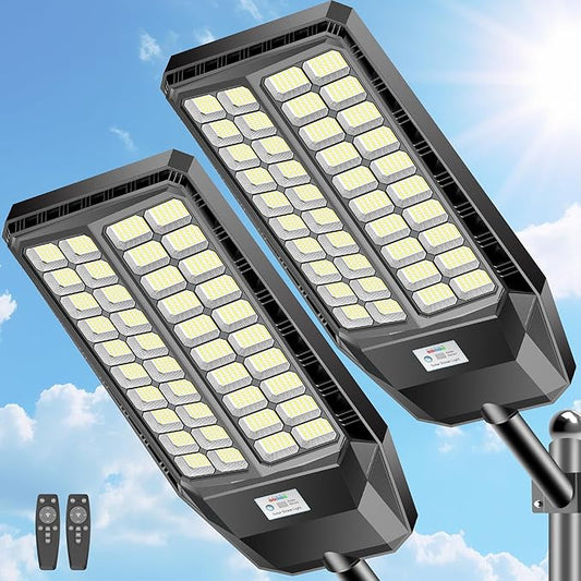 CEDIO Solar Street Lights, Outdoor Solar Lights IP66 Waterproof Street Light Dusk to Dawn, LED Flood Light with Motion Sensor for Yard (9800W-2PACK)