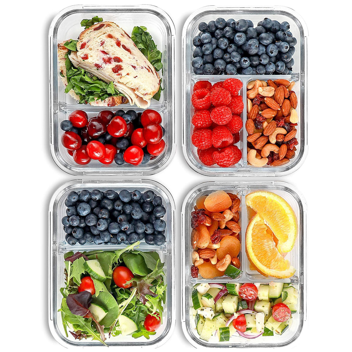 Glass Meal Prep Containers 2 and 3 Compartments, Leak-Proof - Image 1