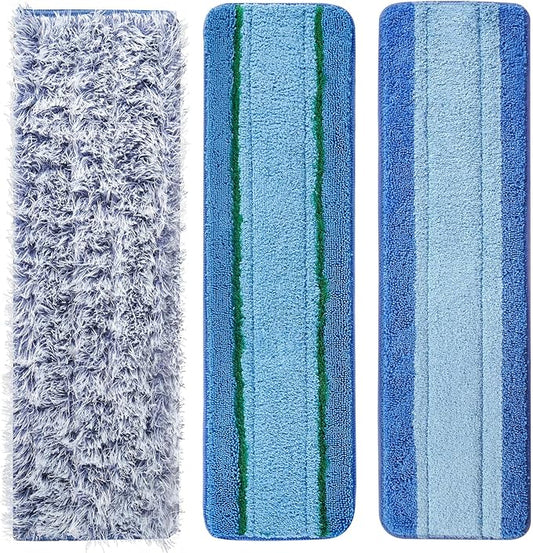 Microfiber Cleaning Pads, 3 Pack Value - Reusable Mop Pads for 18 Inch Mop, Includes Dusting Pad, Cleaning Pad, and Three Zone Deep Clean Pad for Wood, Stone, Tile, Laminate, Vinyl Floor