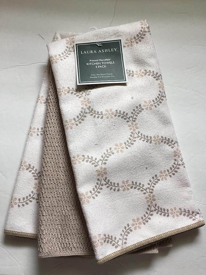 Laura Ashley Kitchen Towel Set 3. Emperor Paisley Vine. Simply Taupe
